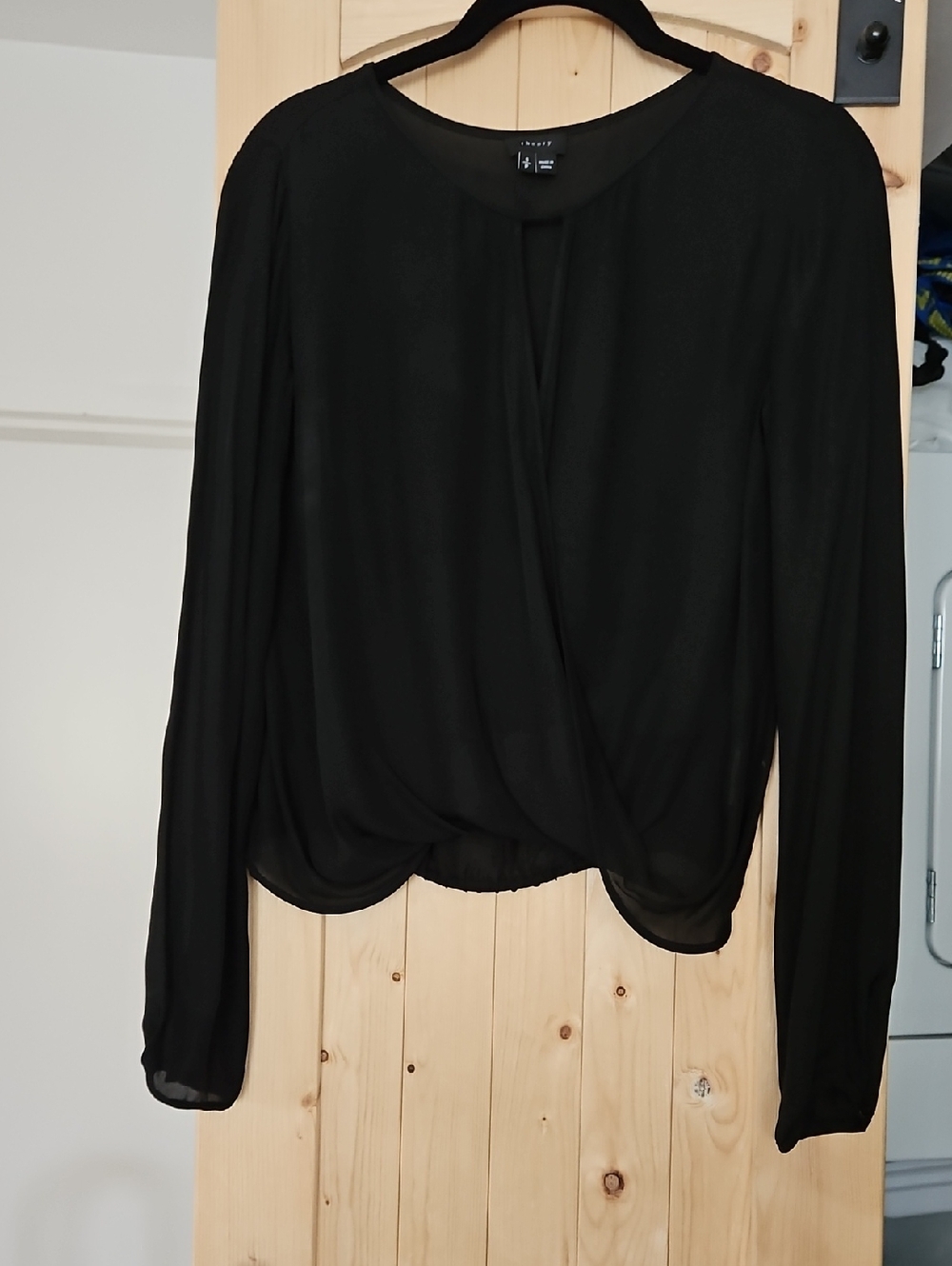 Theory Black Semi-Sheer Silk Blouse With drop Keyhole Top